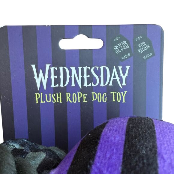 Wednesday Plush Rope‎ Dog Toy Black & Purple Stripes with Rope Ends & Squeaker - Picture 2 of 4